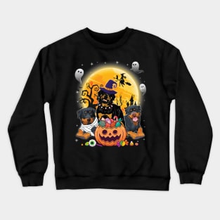 Rottweiler Dog Mummy Witch Moon Ghosts Happy Halloween Thanksgiving Merry Christmas Day Crewneck Sweatshirt